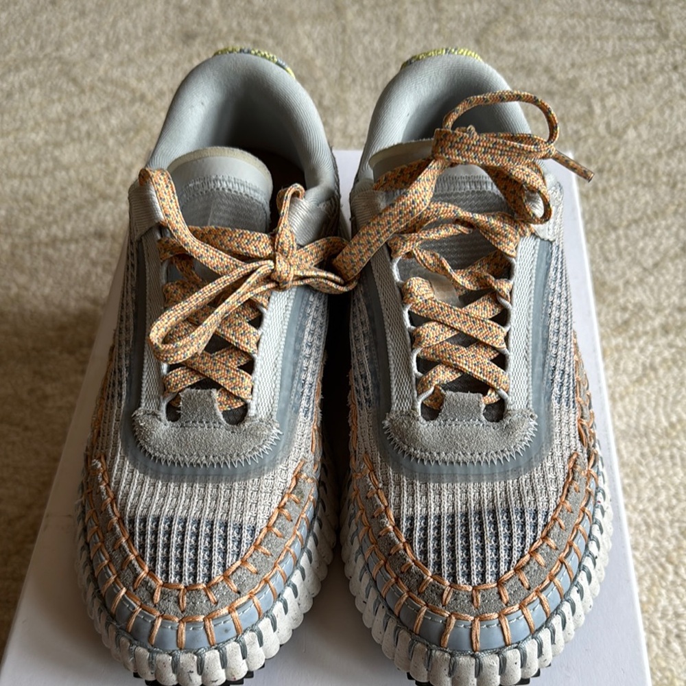 Chloe Nama Women's Sneakers in Gray, Light Blue and Orange. Size 36.